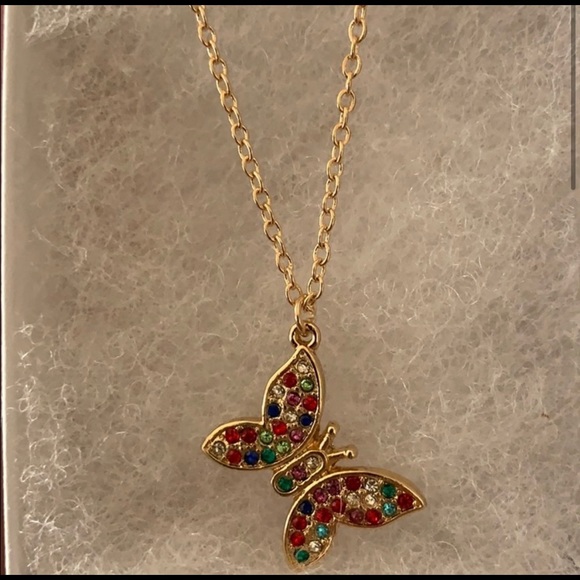 Rainbow Swarovski Elements butterfly necklace - Picture 3 of 7